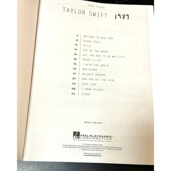 Taylor Swift 1989 Songbook Piano Vocal Guitar Chords Hal Leonard Sheet Music - Picture 2 of 10